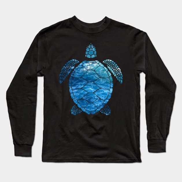 Cute Ocean Wave Turtle - Hawaiian Sea Turquoise Turtle Black Long Sleeve T-Shirt by mangobanana